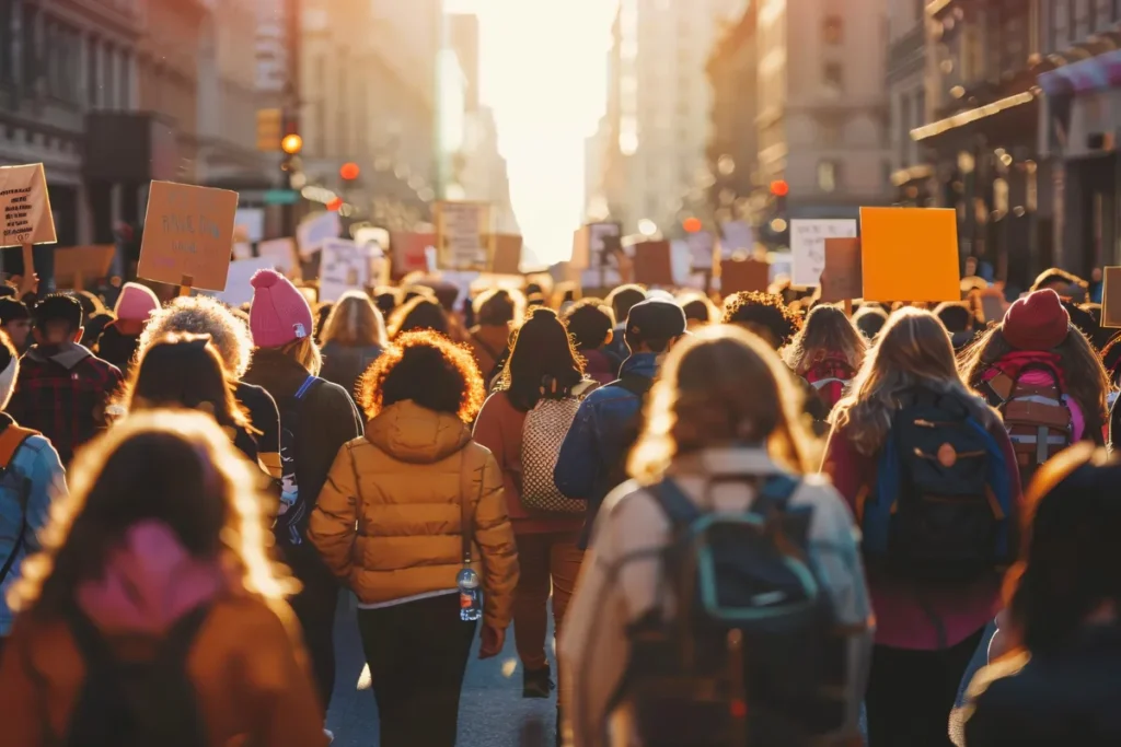 Multidão de pessoas em uma rua, representando o crescimento populacional de Florianópolis.